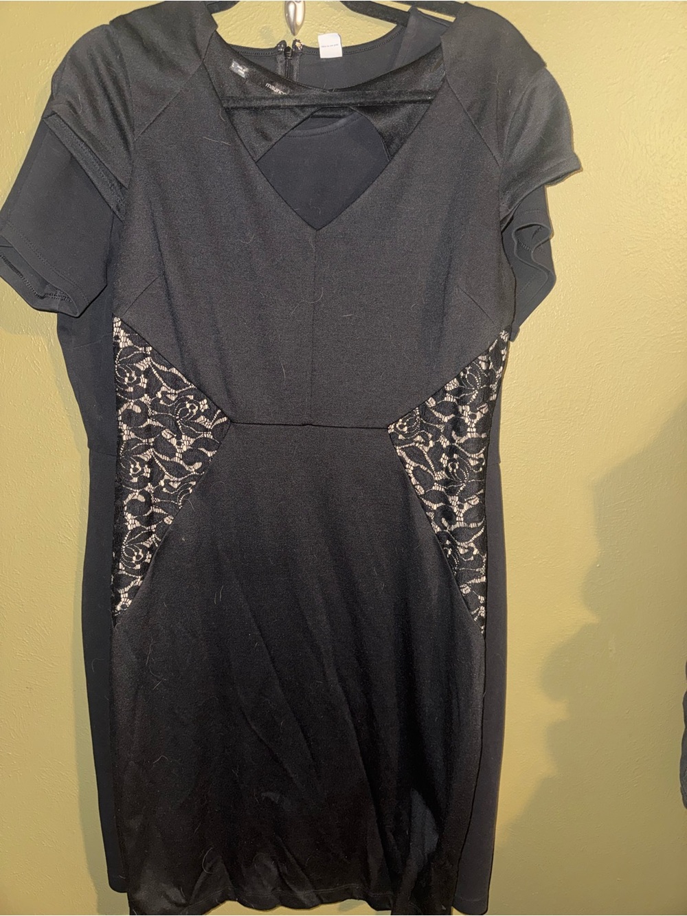 Maurices Black Short Sleeve Midi Dress with Lace Insets